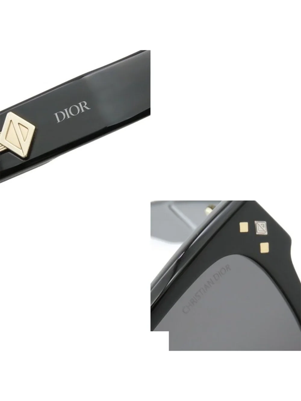Dior Diamond Sunglasses Black Silver Acetate Metal Rectangular Eyewear